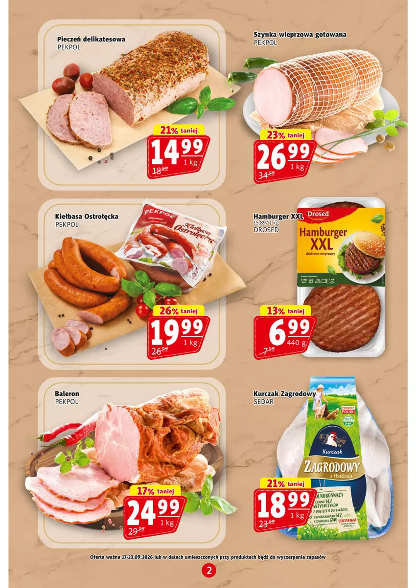 Gazetka promocyjna Prim Market - ważna 17.09 do 23.09.2026 - strona 2 - produkty: Burger, Hamburger, Kiełbasa, Kurczak, Pekpol, Piec, Por