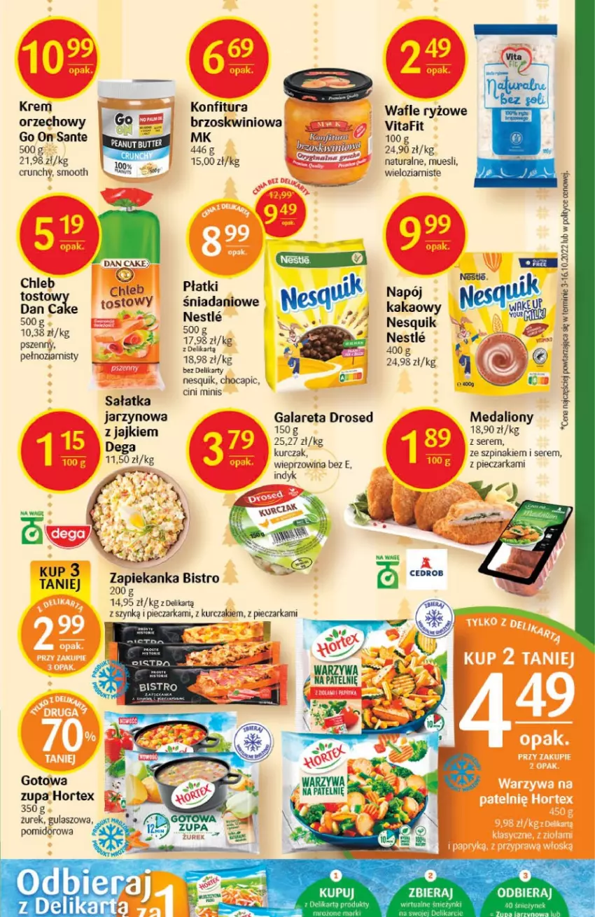 Gazetka promocyjna Delikatesy Centrum - Gazetka DC47 - ważna 01.12 do 07.12.2022 - strona 19 - produkty: Chleb, Cini Minis, Dan Cake, Gala, Hortex, Kakao, Konfitura, Kurczak, Lion, Nesquik, Piec, Pieczarka, Ryż, Sałat, Sałatka, Sante, Ser, Szpinak, Wafle, Wieprzowina, Zapiekanka, Zupa