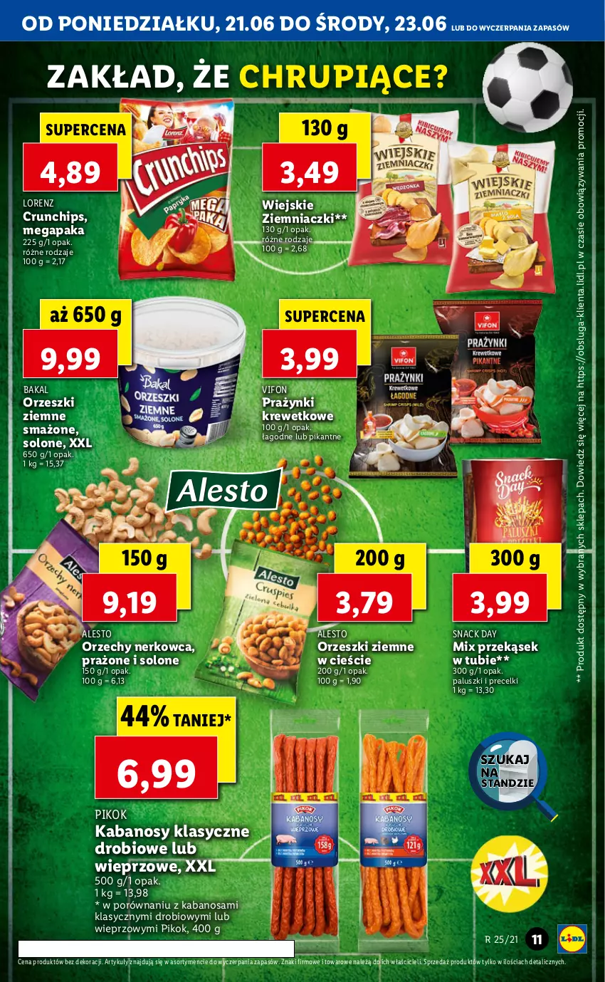 Gazetka promocyjna Lidl - GAZETKA - ważna 21.06 do 23.06.2021 - strona 11 - produkty: Crunchips, Kabanos, Lorenz, Orzeszki, Orzeszki ziemne, PIKOK, Por, Precelki