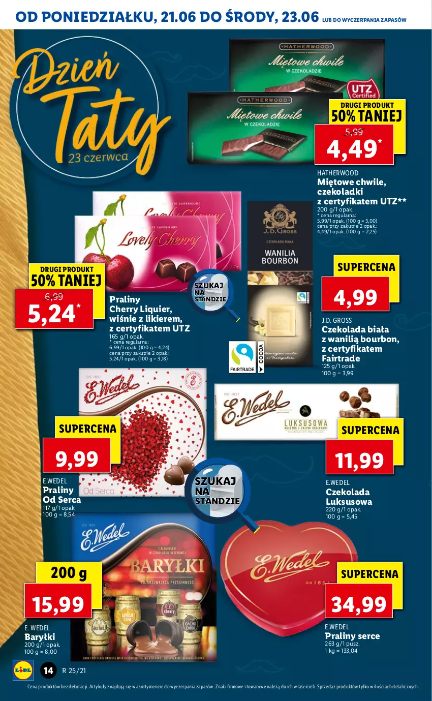 Gazetka promocyjna Lidl - GAZETKA - ważna 21.06 do 23.06.2021 - strona 14 - produkty: Baryłki, Bourbon, Czekolada, E. Wedel, Fa, Likier, Praliny, Ser