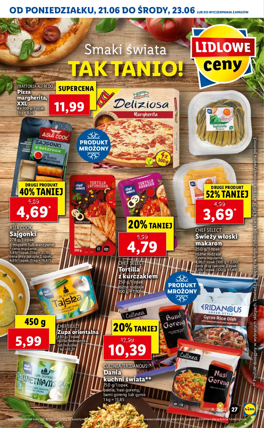 Gazetka promocyjna Lidl - GAZETKA - ważna 21.06 do 23.06.2021 - strona 27 - produkty: Gyros, Kurczak, Makaron, Pizza, Pizza margherita, Sajgonki, Tortilla, Zupa