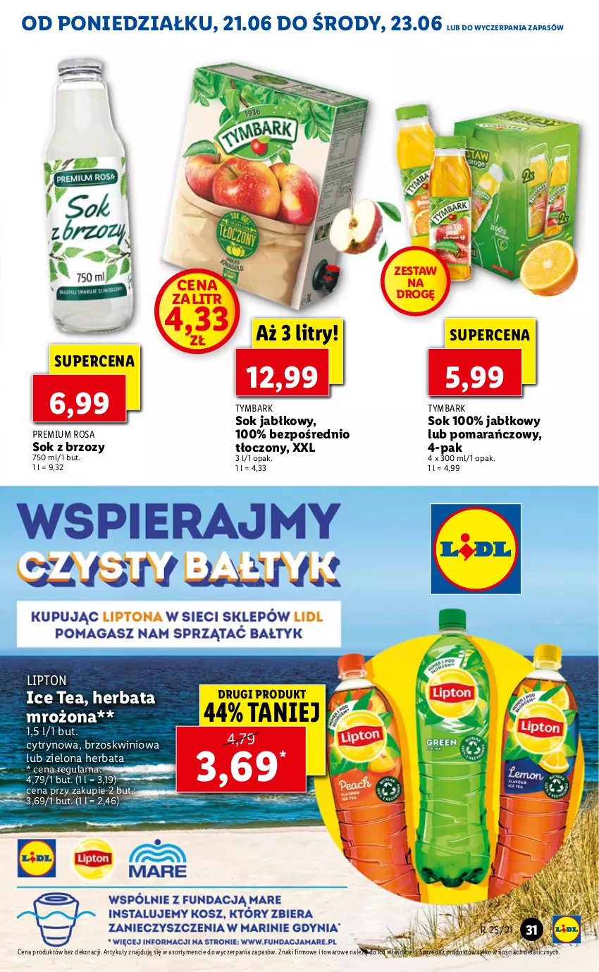 Gazetka promocyjna Lidl - GAZETKA - ważna 21.06 do 23.06.2021 - strona 31 - produkty: Herbata, Ice tea, Lipton, Sok, Sok jabłkowy, Tymbark