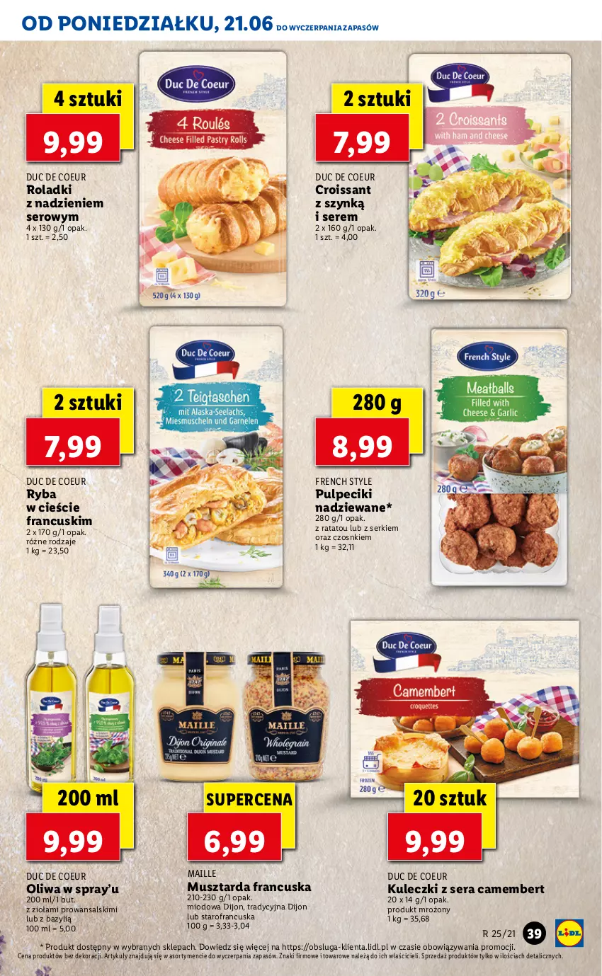 Gazetka promocyjna Lidl - GAZETKA - ważna 21.06 do 23.06.2021 - strona 39 - produkty: Bazyl, Camembert, Croissant, Mus, Musztarda, Ryba, Ser