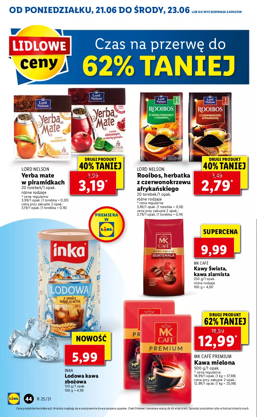 Gazetka promocyjna Lidl - GAZETKA - ważna 21.06 do 23.06.2021 - strona 44 - produkty: Inka, Kawa, Kawa mielona, Kawa zbożowa, Kawa ziarnista, Torebka