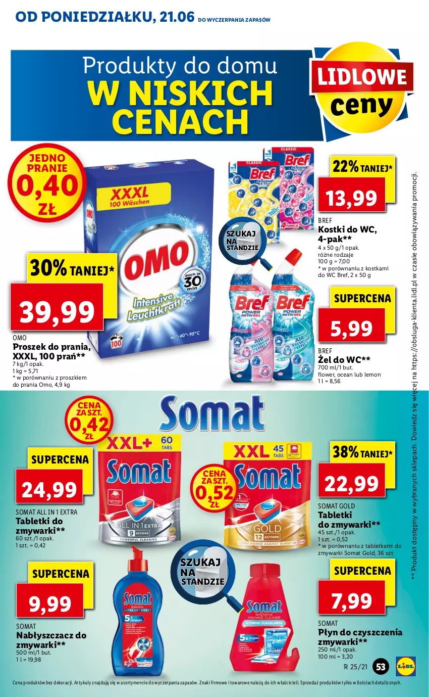 Gazetka promocyjna Lidl - GAZETKA - ważna 21.06 do 23.06.2021 - strona 53 - produkty: Bref, Por, Proszek do prania, Somat, Somat gold, Tablet, Tabletki do zmywarki, Zmywarki