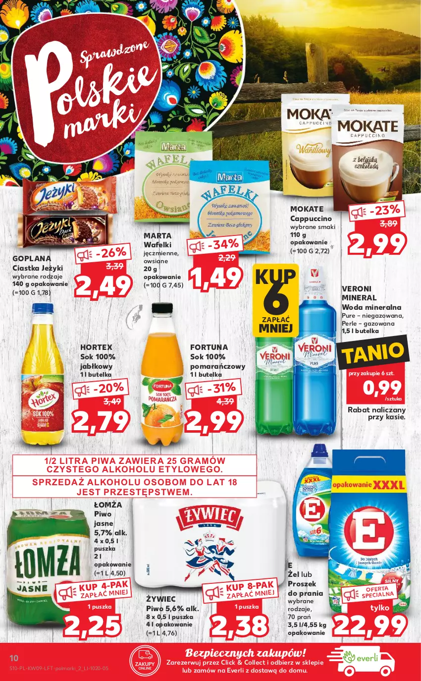 Gazetka promocyjna Kaufland - Oferta tygodnia - ważna 03.03 do 09.03.2021 - strona 10 - produkty: Cappuccino, Ciastka, Fortuna, Goplana, Hortex, Jeżyki, LANA, Olma, Piec, Piwa, Piwo, Piwo jasne, Proszek do prania, Pur, Sok, Woda, Woda mineralna