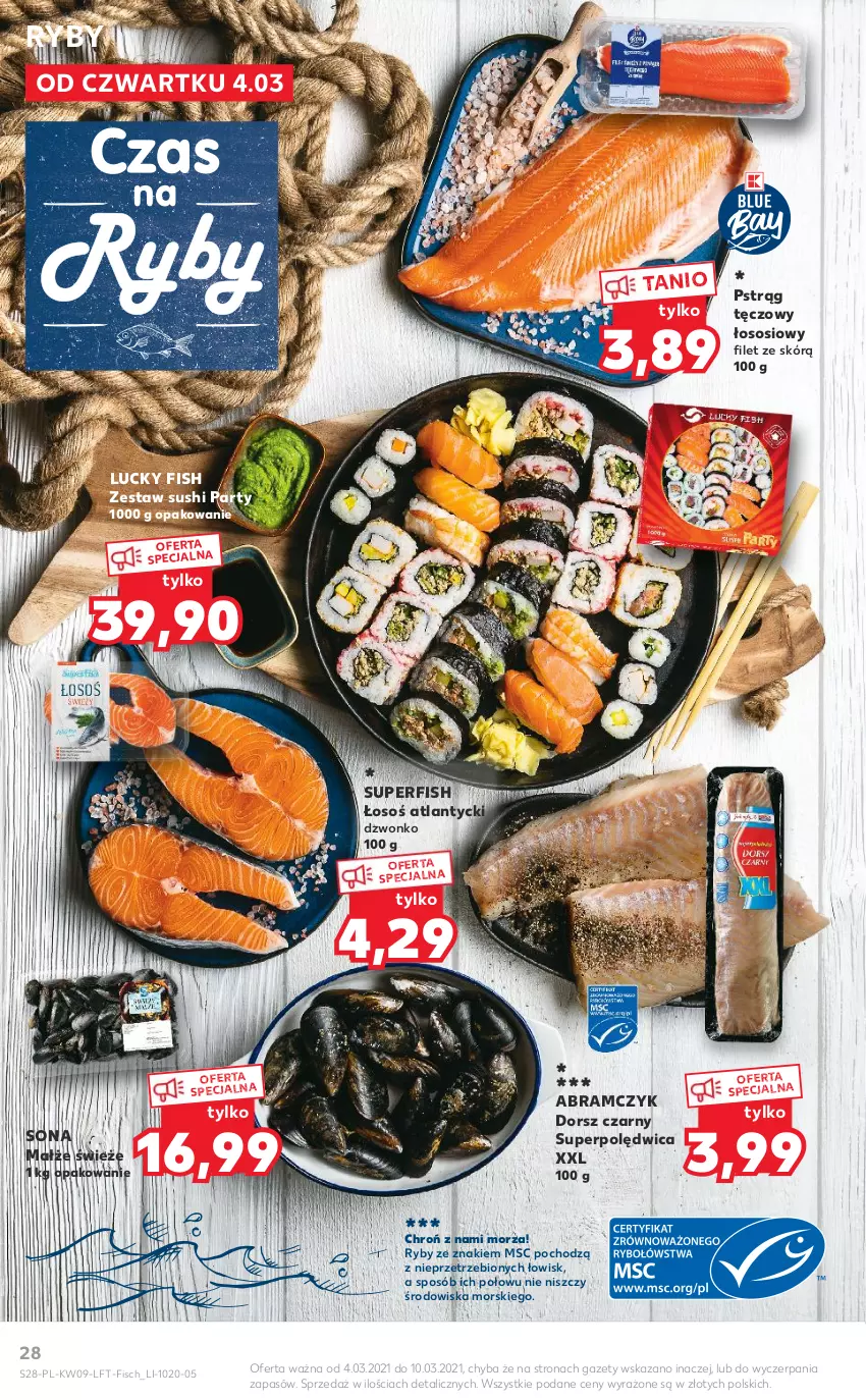 Gazetka promocyjna Kaufland - Oferta tygodnia - ważna 03.03 do 09.03.2021 - strona 28 - produkty: Dorsz, Małże, Polędwica, Pstrąg, Pstrąg tęczowy, Sos, Sushi