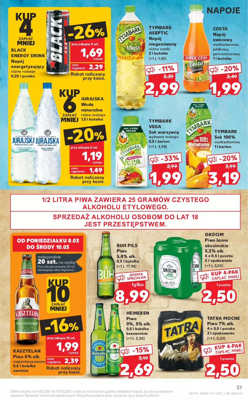 Gazetka promocyjna Kaufland - Oferta tygodnia - ważna 03.03 do 09.03.2021 - strona 37 - produkty: Gra, Heineken, Kasztelan, Koc, Lack, Napój, Napój niegazowany, Napoje, Okocim, Piwa, Piwo, Piwo jasne, Sok, Tatra, Tymbark, Woda, Woda mineralna