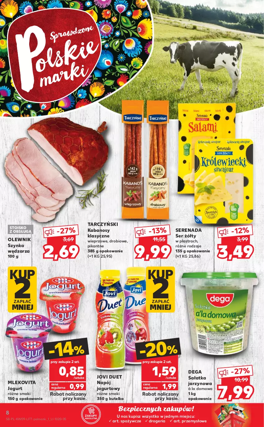 Gazetka promocyjna Kaufland - Oferta tygodnia - ważna 03.03 do 09.03.2021 - strona 8 - produkty: Dega, Jogurt, Kabanos, Mleko, Mlekovita, Napój, Napój jogurtowy, Olewnik, Olma, Piec, Sałat, Sałatka, Ser, Szynka, Tarczyński