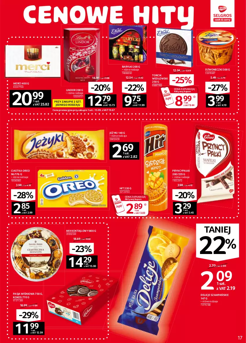 Gazetka promocyjna Selgros - Oferta spożywcza - ważna 10.06 do 23.06.2021 - strona 17 - produkty: Baryłki, Ciastka, Delicje, Jeżyki, Kokos, Lindor, Merci, Oreo