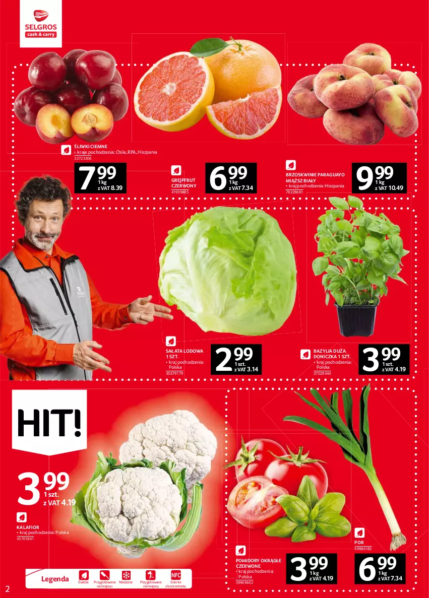 Gazetka promocyjna Selgros - Oferta spożywcza - ważna 10.06 do 23.06.2021 - strona 2 - produkty: Bazyl, Bazylia, Brzoskwinie, Grejpfrut, Kalafior, Pomidory, Por, Sałat, Sałata lodowa, Sok