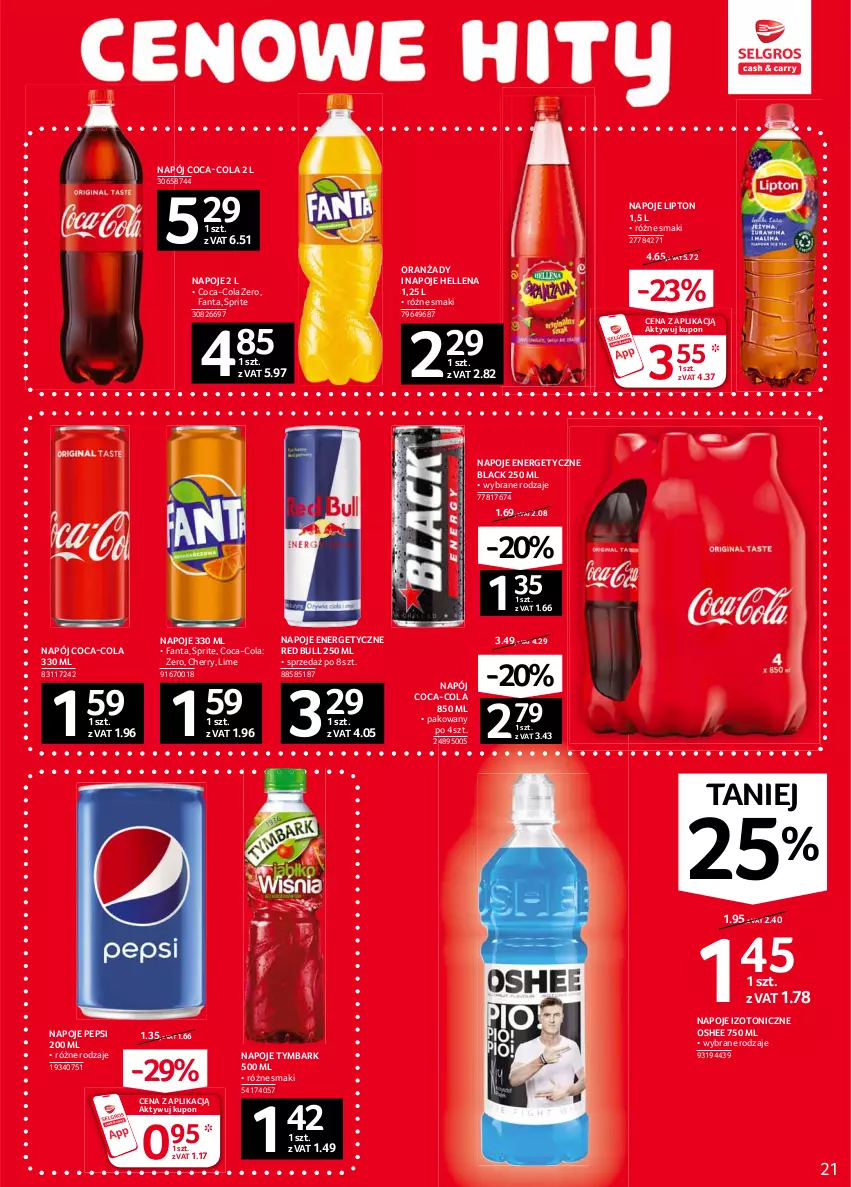 Gazetka promocyjna Selgros - Oferta spożywcza - ważna 10.06 do 23.06.2021 - strona 21 - produkty: Coca-Cola, Fa, Fanta, Hellena, Lack, Lipton, Napój, Napoje, Oshee, Pepsi, Red Bull, Sprite, Tymbark