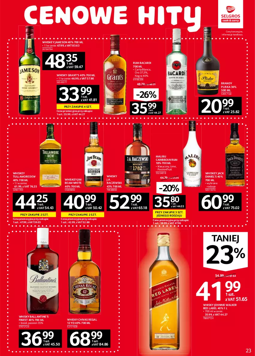 Gazetka promocyjna Selgros - Oferta spożywcza - ważna 10.06 do 23.06.2021 - strona 23 - produkty: Bacardi, Brandy, Gra, Jameson, Jim Beam, Johnnie Walker, Malibu, Pliska, Rum, Tullamore Dew, Whiskey, Whisky