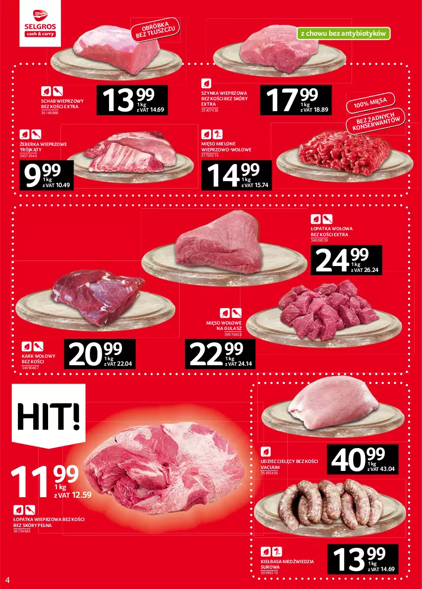 Gazetka promocyjna Selgros - Oferta spożywcza - ważna 10.06 do 23.06.2021 - strona 4 - produkty: Kark wołowy, Kiełbasa, Mięso, Mięso mielone, Mięso wołowe, Schab wieprzowy, Szynka, Szynka wieprzowa, Udziec cielęcy