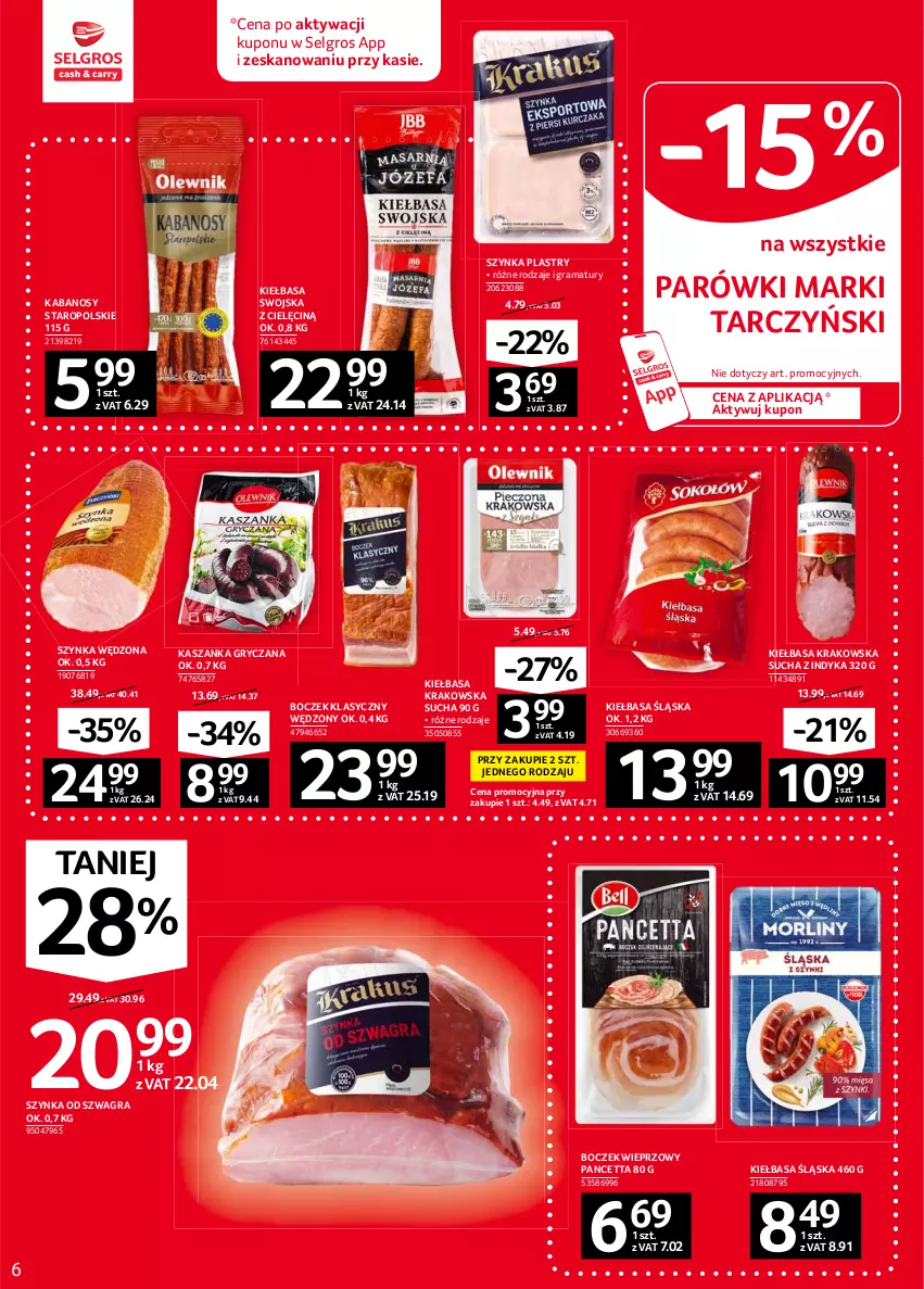 Gazetka promocyjna Selgros - Oferta spożywcza - ważna 10.06 do 23.06.2021 - strona 6 - produkty: Boczek, Boczek wieprzowy, Gra, Gry, Kabanos, Kasza, Kaszanka, Kiełbasa, Kiełbasa krakowska, Kiełbasa śląska, LG, Parówki, Rama, Szynka, Tarczyński