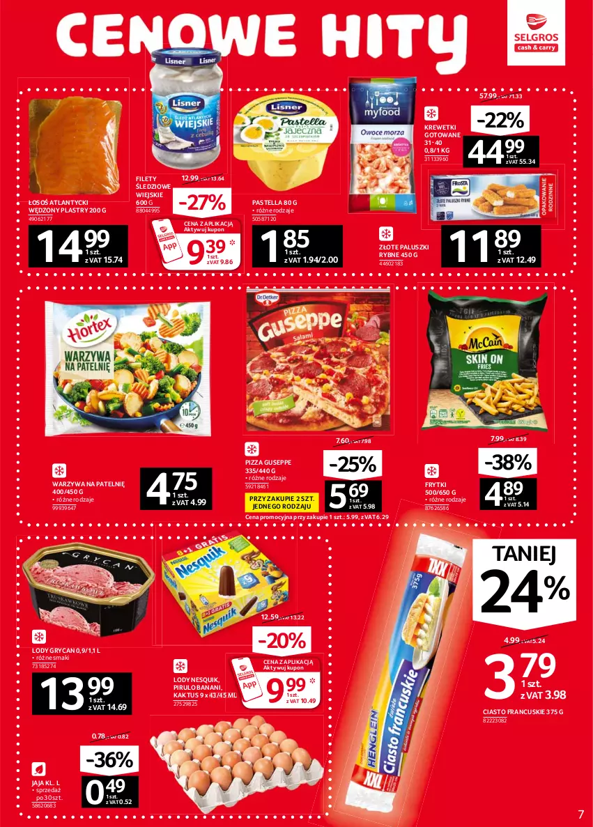 Gazetka promocyjna Selgros - Oferta spożywcza - ważna 10.06 do 23.06.2021 - strona 7 - produkty: Ciasto francuskie, Frytki, Gry, Jaja, Kaktus, Krewetki, Lody, Nesquik, Paluszki rybne, Pastella, Pizza, Warzywa