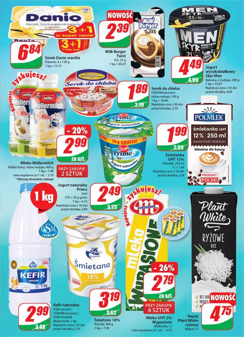 Gazetka promocyjna Dino - Gazetka 40 - ważna 03.10 do 10.10.2023 - strona 13 - produkty: Bakoma, Burger, Chleb, Danio, Danone, Gra, Jogurt, Jogurt naturalny, Kefir, Kefir naturalny, Mleko, Polmiek, Ryż, Ser, Serek, Sok, Zott