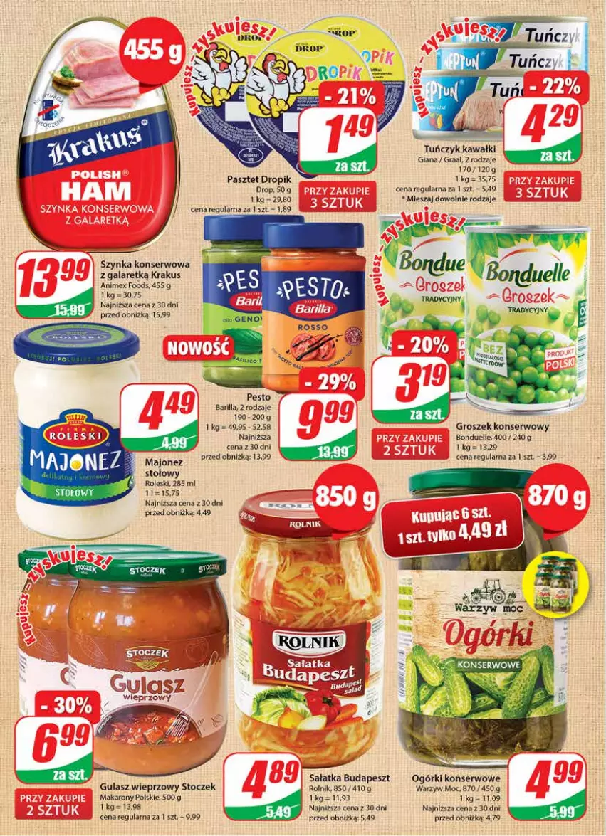 Gazetka promocyjna Dino - Gazetka 40 - ważna 03.10 do 10.10.2023 - strona 8 - produkty: Barilla, Bonduelle, Gala, Gra, Graal, Groszek, Kawa, Krakus, LANA, Majonez, Makaron, Ogórki konserwowe, Pasztet, Pesto, Rolnik, Sałat, Sałatka, Ser, Szynka, Szynka konserwowa, Tuńczyk