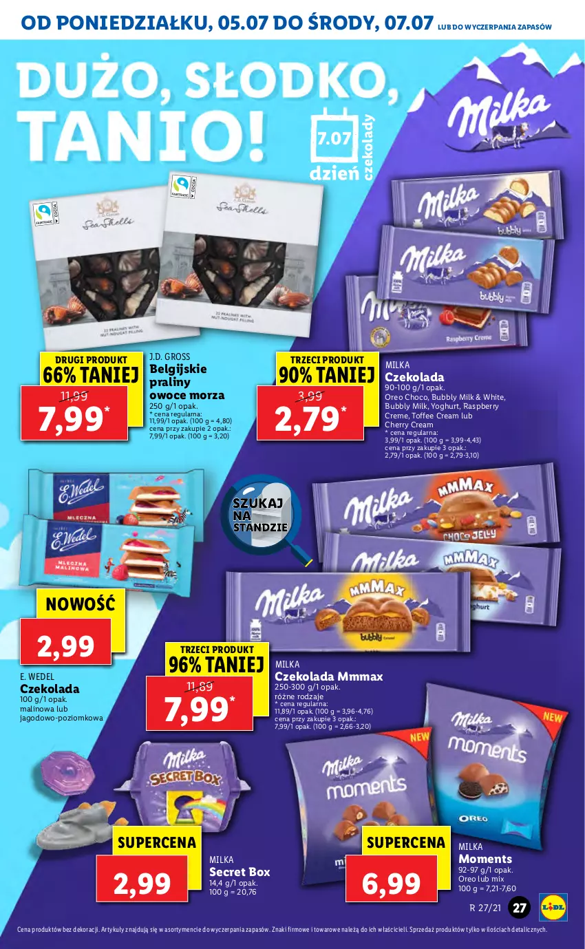 Gazetka promocyjna Lidl - GAZETKA - ważna 05.07 do 07.07.2021 - strona 27 - produkty: Czekolada, E. Wedel, LG, Milka, Moments, Oreo, Owoce, Owoce morza, Praliny