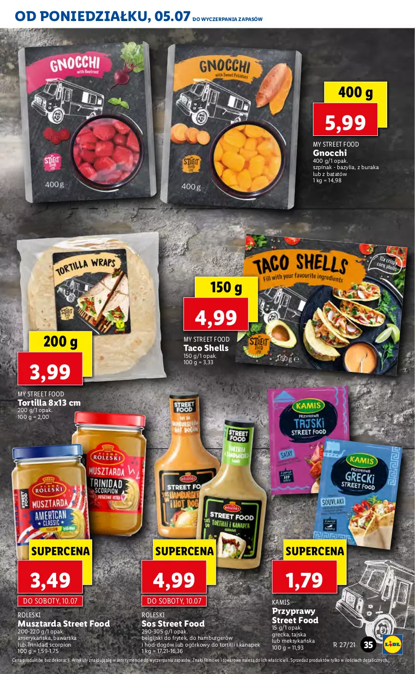 Gazetka promocyjna Lidl - GAZETKA - ważna 05.07 do 07.07.2021 - strona 35 - produkty: Bazyl, Bazylia, Burger, Gnocchi, Hamburger, Kamis, LG, Mus, Musztarda, Przyprawy, Sos, Szpinak, Tortilla