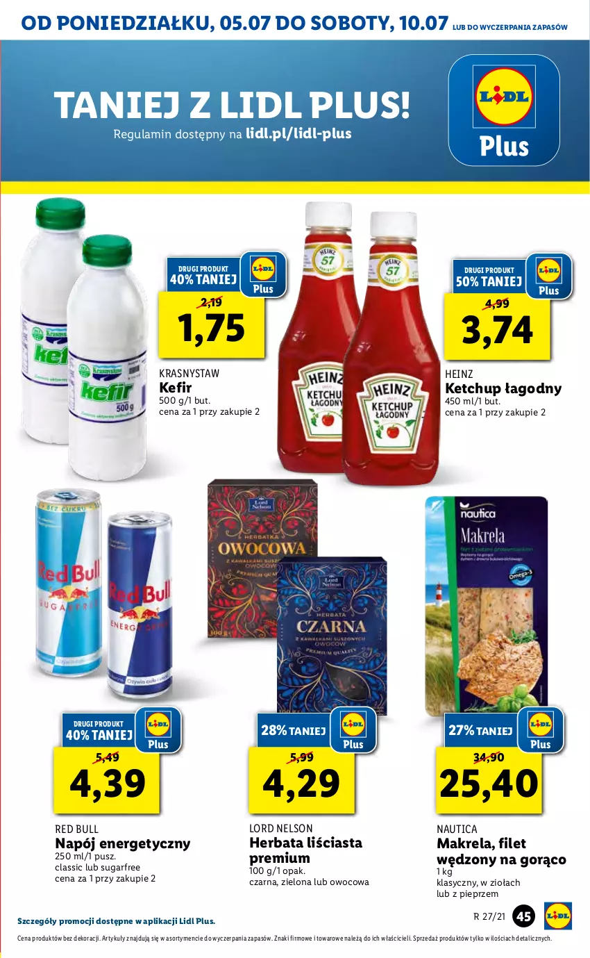 Gazetka promocyjna Lidl - GAZETKA - ważna 05.07 do 07.07.2021 - strona 45 - produkty: Heinz, Herbata, Kefir, Ketchup, Napój, Napój energetyczny, Pieprz, Red Bull