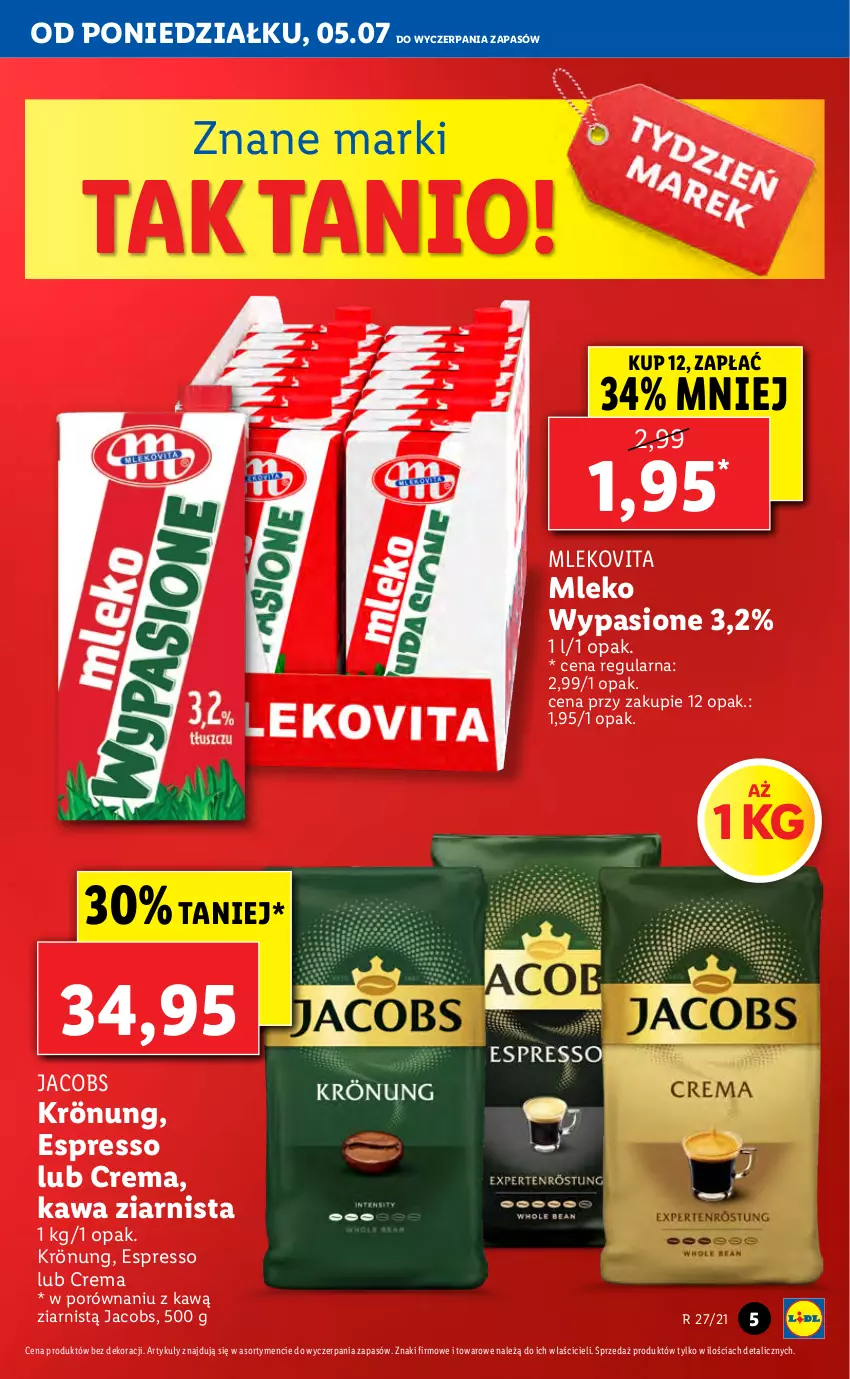 Gazetka promocyjna Lidl - GAZETKA - ważna 05.07 do 07.07.2021 - strona 5 - produkty: Jacobs, Jacobs Krönung, Kawa, Kawa ziarnista, Mleko, Mlekovita, Por