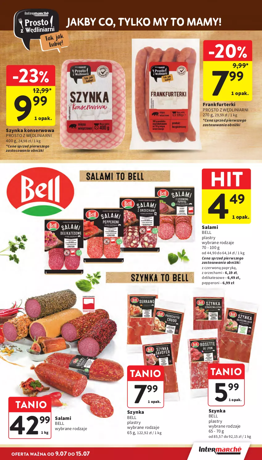Gazetka promocyjna Intermarche - Gazetka Intermarche - ważna 09.07 do 15.07.2026 - strona 15 - produkty: Bell, Frankfurterki, Salami, Ser, Szynka, Szynka konserwowa