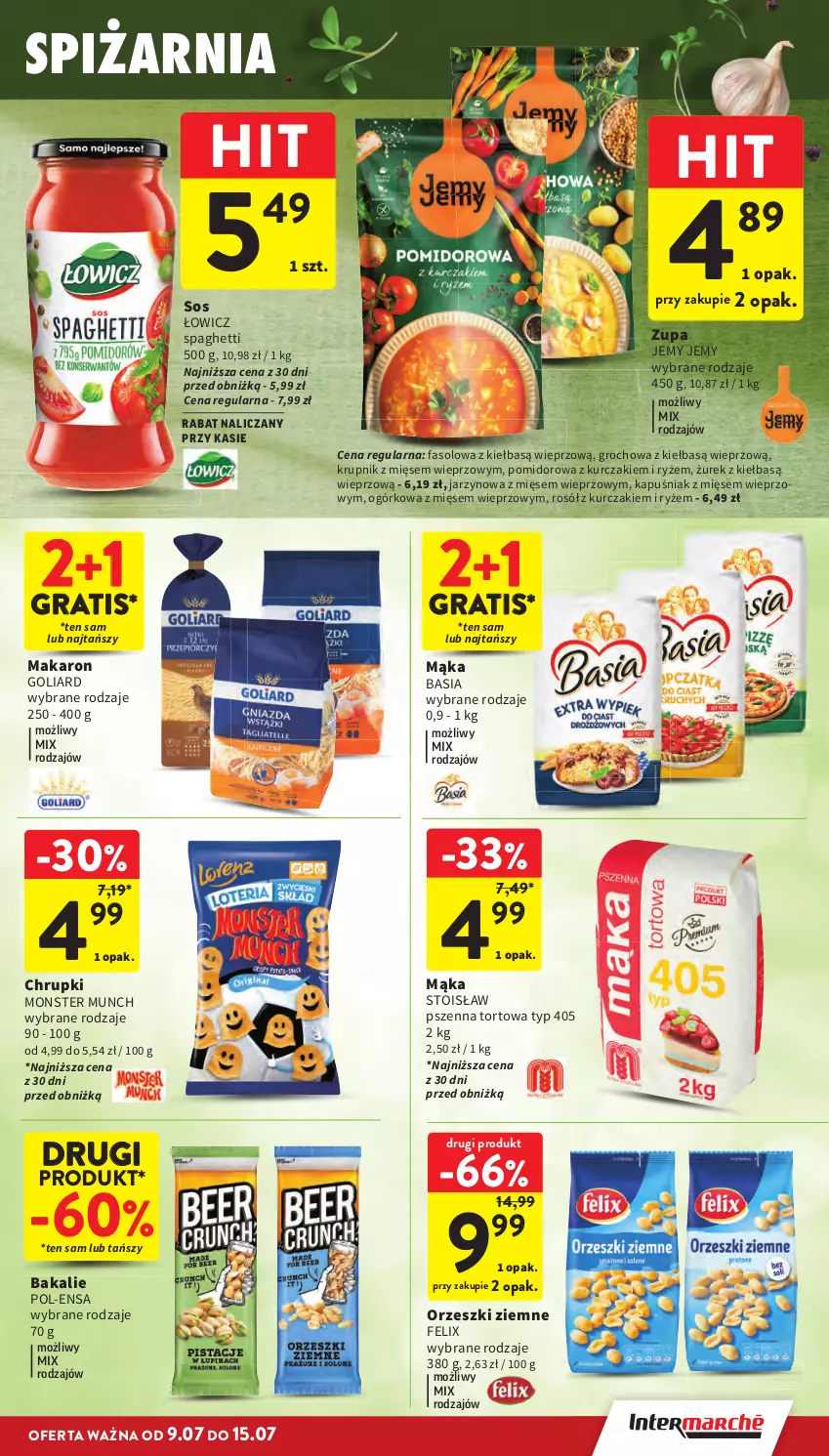 Gazetka promocyjna Intermarche - Gazetka Intermarche - ważna 09.07 do 15.07.2026 - strona 27 - produkty: Basia, Chrupki, Fa, Felix, Goliard, Gra, Groch, Krupnik, Kurczak, Mąka, Makaron, Monster Munch, Orzeszki, Orzeszki ziemne, Rosół, Ryż, Sos, Spaghetti, Zupa