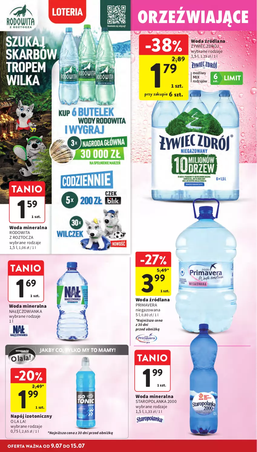 Gazetka promocyjna Intermarche - Gazetka Intermarche - ważna 09.07 do 15.07.2026 - strona 30 - produkty: LANA, Nałęczowianka, Napój, Napój izotoniczny, Prima, Primavera, Staropolanka, Woda, Woda mineralna
