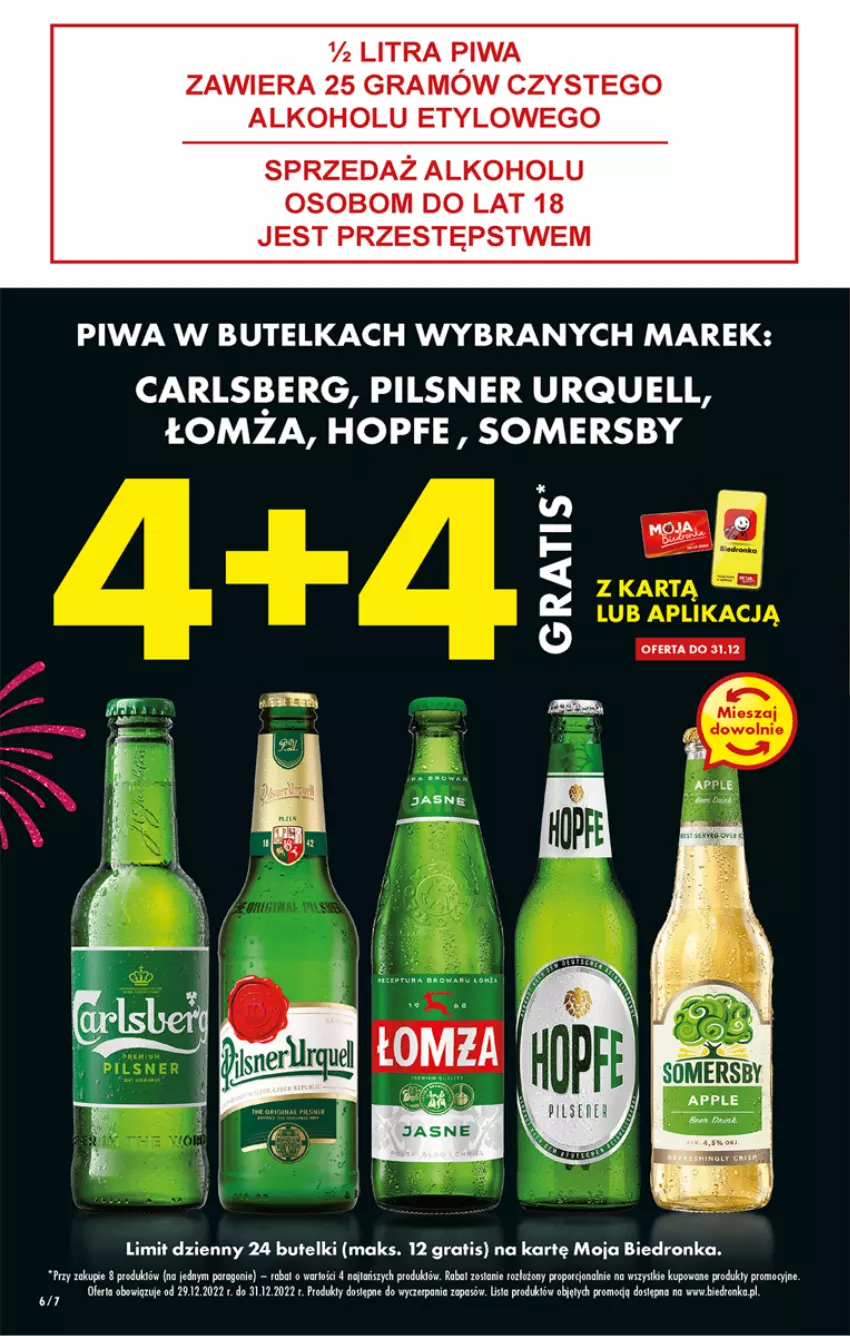 Gazetka promocyjna Biedronka - Gazetka - Biedronka.pl - ważna 29.12.2022 do 04.01.2023 - strona 6 - produkty: Carlsberg, Dron, Gra, Hopfe, Pilsner Urquell, Piwa, Por, Somersby