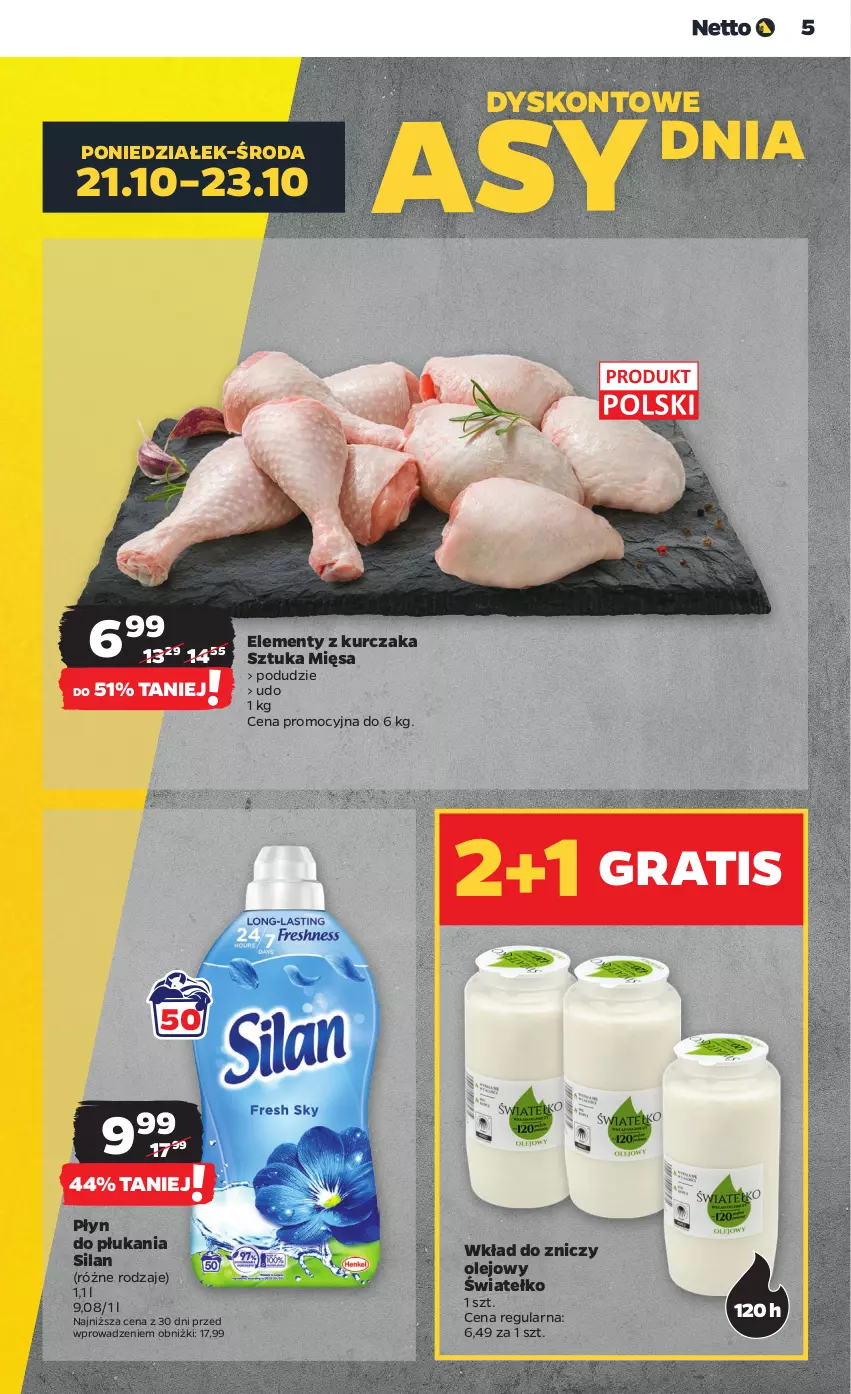 Gazetka promocyjna Netto - Artykuły spożywcze - ważna 21.10 do 26.10.2024 - strona 5 - produkty: Gra, Kurczak, Olej, Płyn do płukania, Silan, Znicz