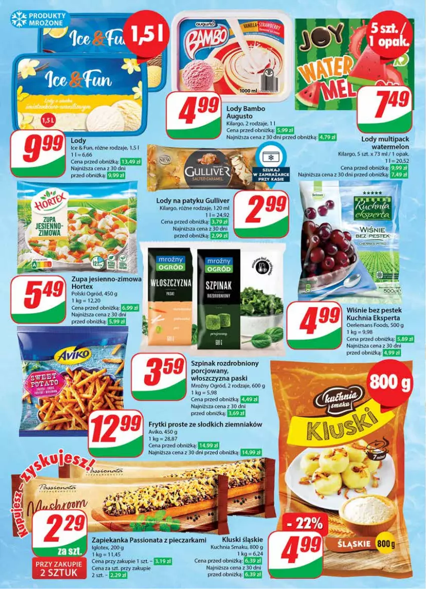 Gazetka promocyjna Dino - Gazetka 1 - ważna 03.01 do 09.01.2024 - strona 10 - produkty: Fa, Frytki, Hortex, Kuchnia, Lody, Melon, Ogród, Piec, Pieczarka, Por, Produkty mrożone, Stek, Szpinak, Zupa