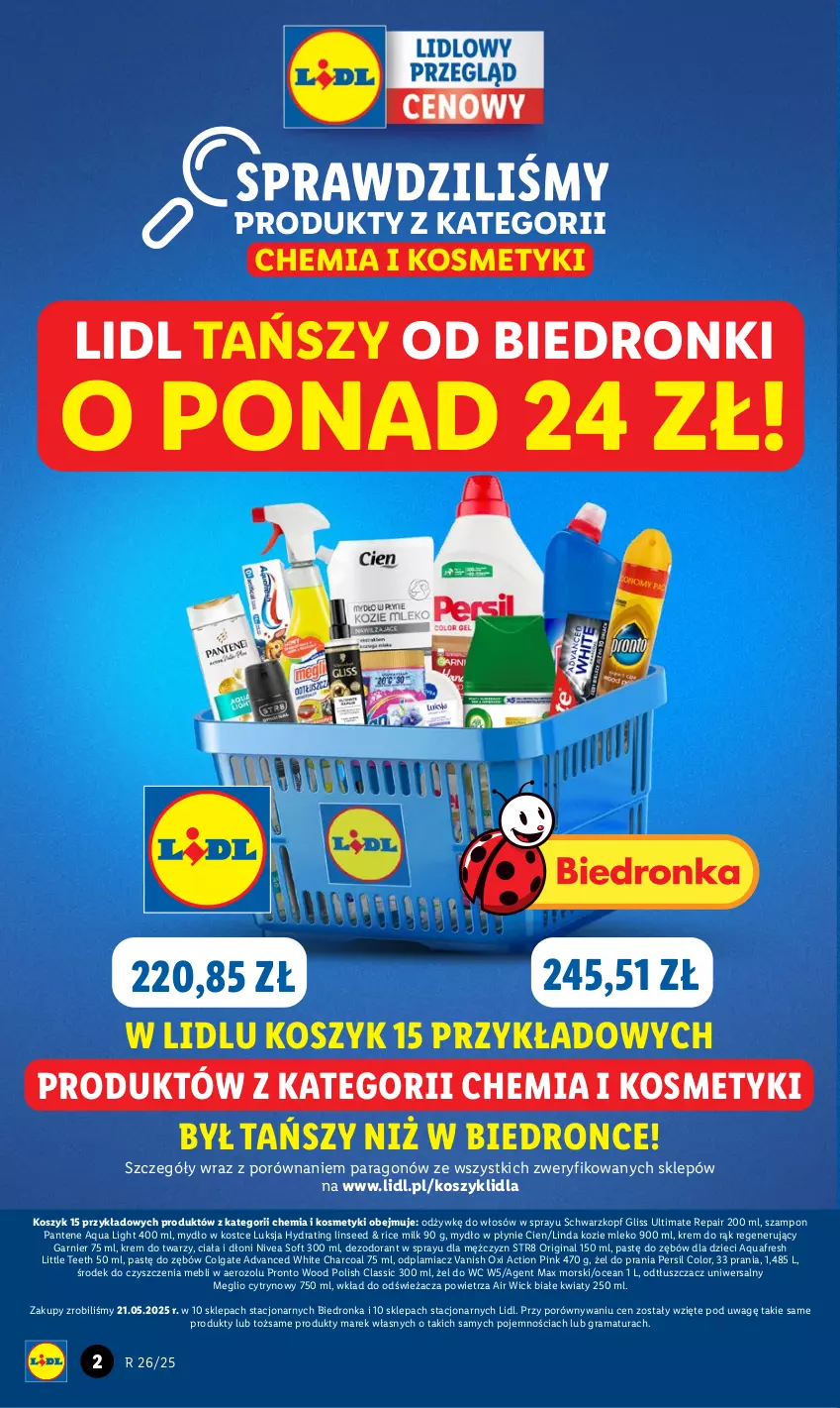 Gazetka promocyjna Lidl - GAZETKA - ważna 23.06 do 29.06.2025 - strona 2 - produkty: Air Wick, Aquafresh, Colgate, Dezodorant, Dron, Dzieci, Garnier, Gin, Gra, Kosz, Krem do rąk, Krem do twarzy, LG, Luksja, Mleko, Mydło, Mydło w płynie, Nivea, Odplamiacz, Odtłuszczacz, Pantene, Persil, Por, Pronto, Rama, Schwarzkopf, Str8, Szampon, Vanish