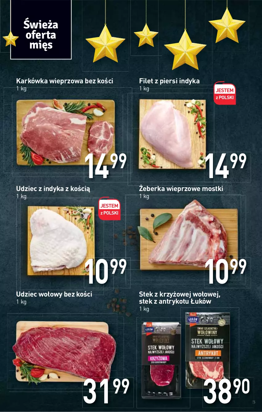 Gazetka promocyjna Stokrotka - Supermarket - ważna 22.12 do 28.12.2021 - strona 5 - produkty: Filet z piersi indyka, Karkówka wieprzowa, Stek, Udziec wołowy, Udziec z indyka