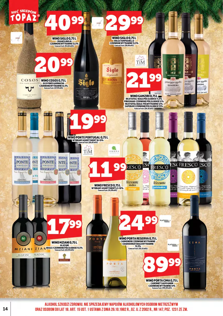 Gazetka promocyjna Topaz - Gazetka - ważna 15.12 do 31.12.2025 - strona 16 - produkty: Cabernet Sauvignon, Chardonnay, Fresco, Por, Rioja, Ser, Sos, Wino