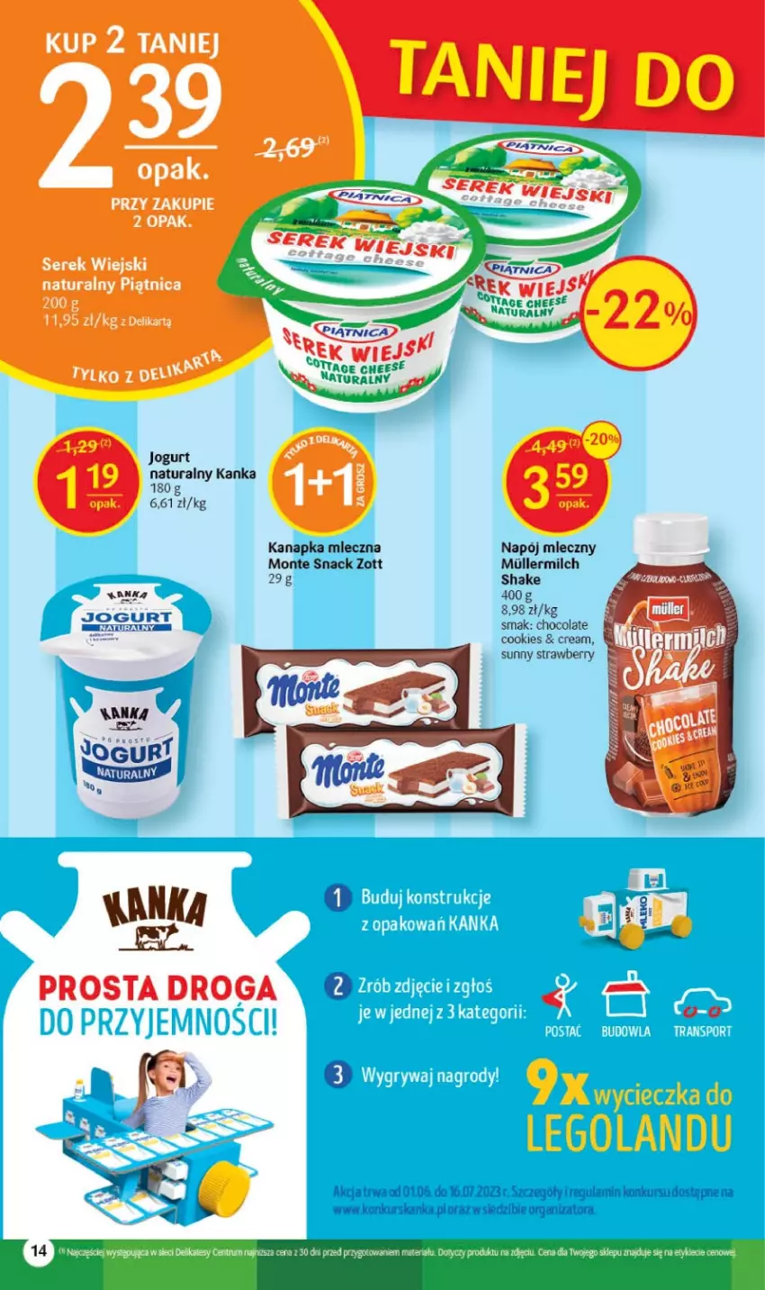 Gazetka promocyjna Delikatesy Centrum - Gazetka DC21 - ważna 01.06 do 06.06.2023 - strona 14 - produkty: Jogurt, Jogurt naturalny, Monte, Napój, Napój mleczny, Piątnica, Zott