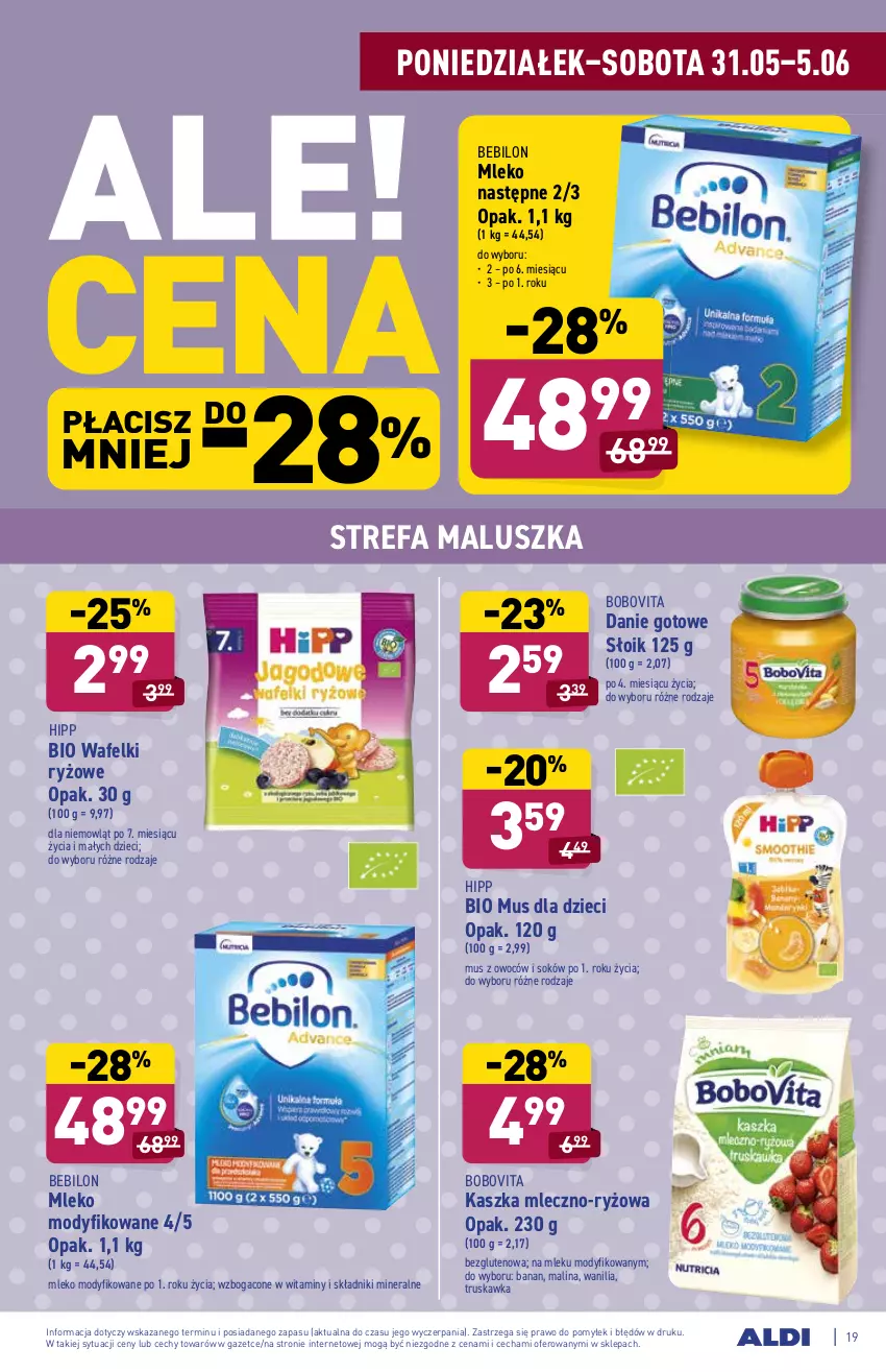 Gazetka promocyjna Aldi - ważna 31.05 do 05.06.2021 - strona 19 - produkty: BoboVita, Danie gotowe, Dzieci, Fa, HiPP, Mleko, Mleko modyfikowane, Mus, O nas, Ryż, Sok