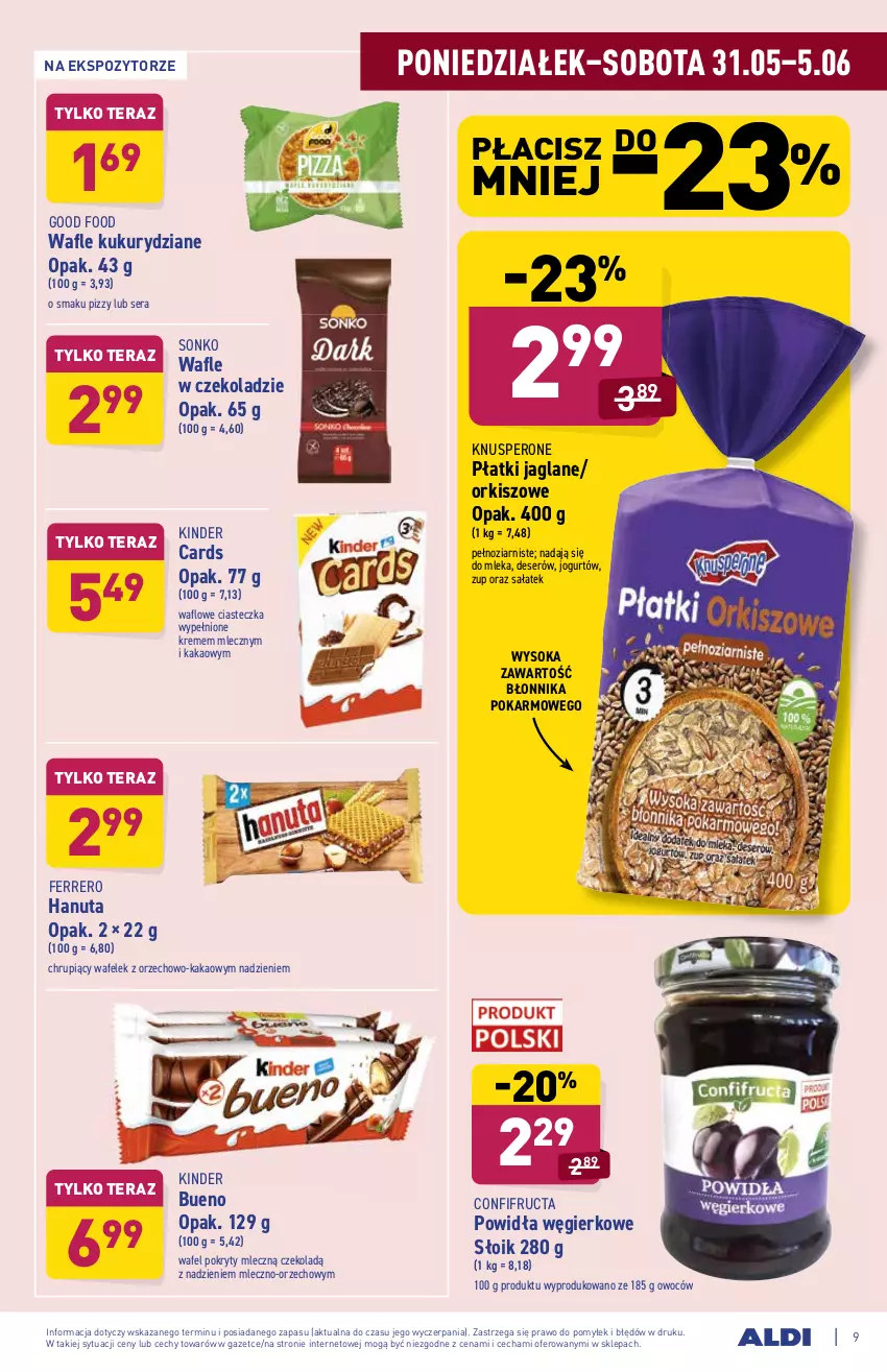 Gazetka promocyjna Aldi - ważna 31.05 do 05.06.2021 - strona 9 - produkty: Deser, Ferrero, Jogurt, Kakao, Kinder, Kinder Bueno, Sałat, Ser, Sok, Sonko, Tera, Wafelek, Wafle