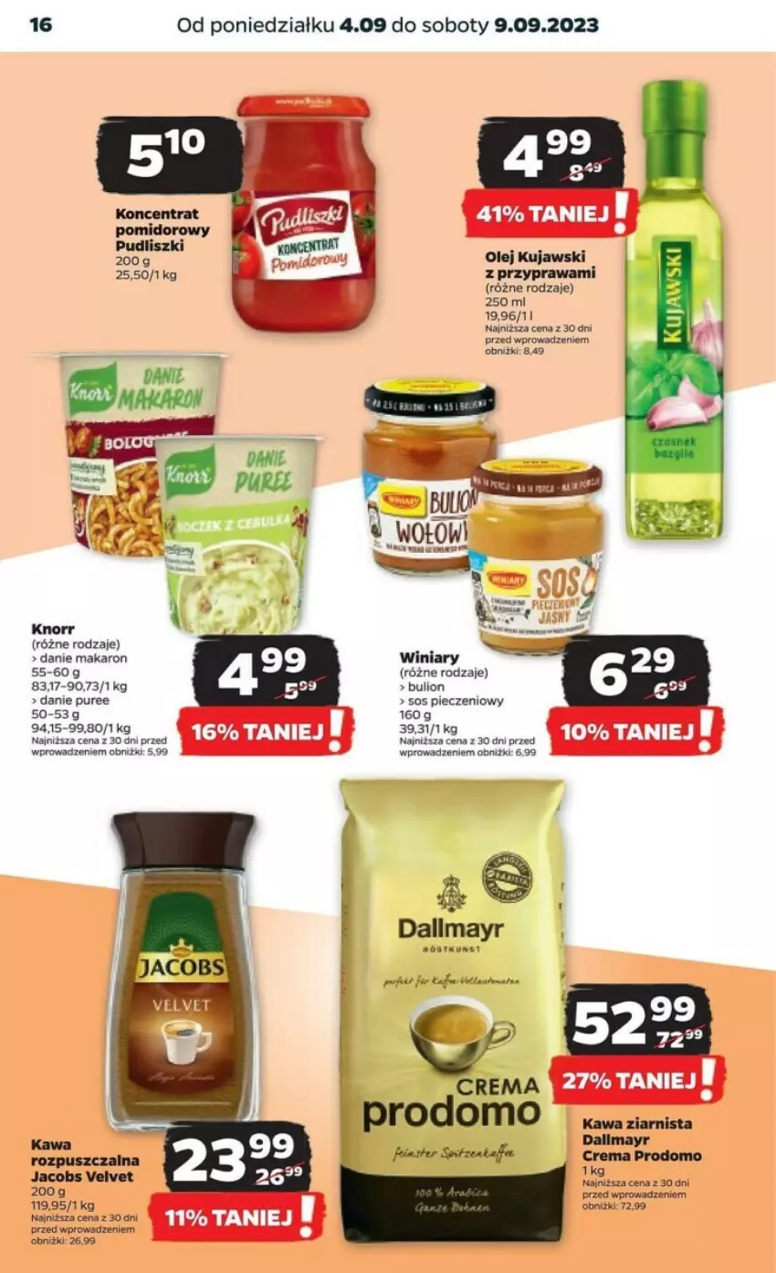 Gazetka promocyjna Netto - ważna 04.09 do 10.09.2023 - strona 8 - produkty: Dallmayr, Jacobs, Jacobs Velvet, Kawa, Kawa ziarnista, Knorr, Kujawski, Makaron, Olej, Piec, Pudliszki, Pur, Velvet, Winiary