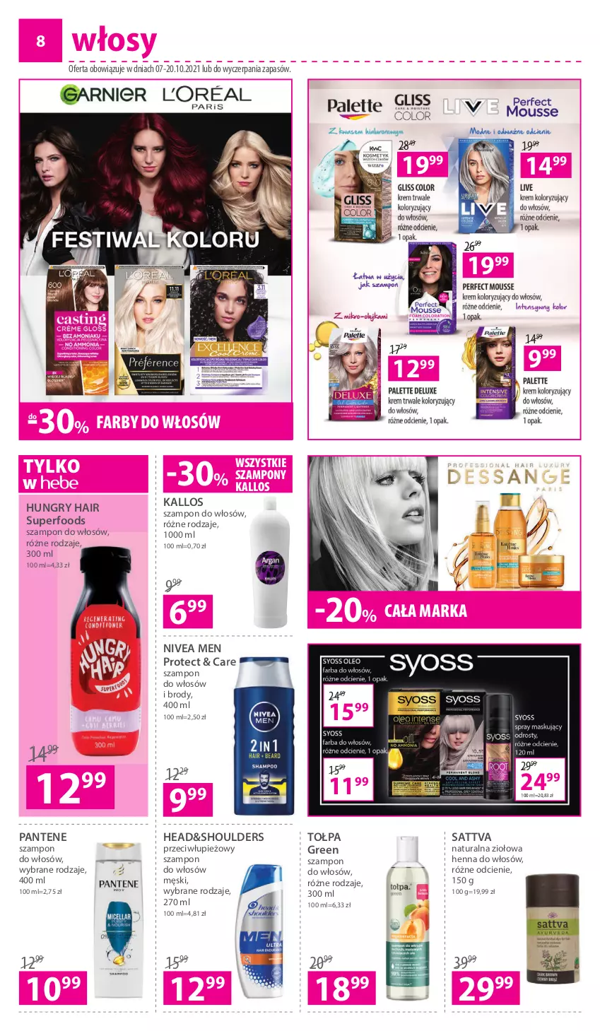 Gazetka promocyjna Hebe - Gazetka - ważna 07.10 do 20.10.2021 - strona 8 - produkty: Fa, Gry, Kallos, Nivea, Nivea Men, Pantene, Szampon, Tołpa