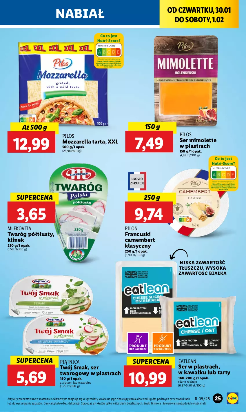 Gazetka promocyjna Lidl - GAZETKA - ważna 30.01 do 01.02.2025 - strona 29 - produkty: Camembert, Kawa, Mimolette, Mleko, Mlekovita, Mozzarella, Piątnica, Pilos, Ser, Ser twarogowy, Sok, Tarta, Twaróg, Twaróg półtłusty, Twój Smak