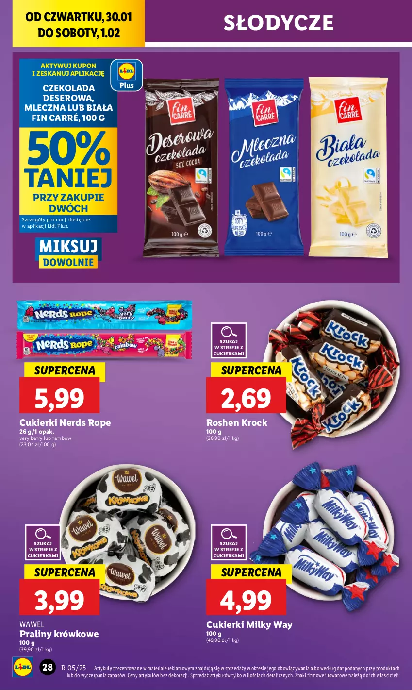 Gazetka promocyjna Lidl - GAZETKA - ważna 30.01 do 01.02.2025 - strona 32 - produkty: Cukier, Cukierki, Czekolada, Deser, Milky Way, Praliny, Ser, Wawel