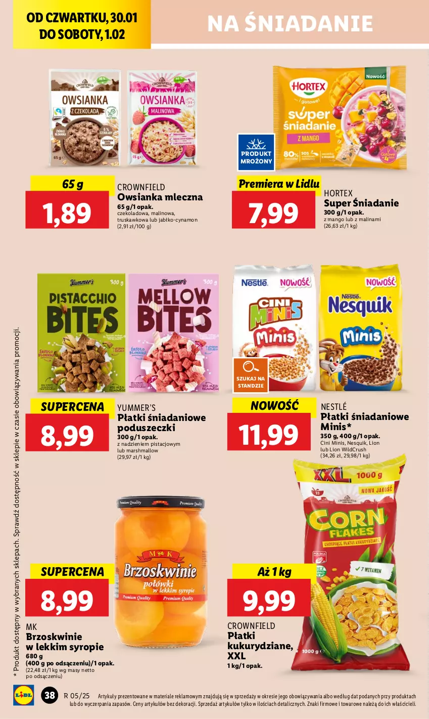 Gazetka promocyjna Lidl - GAZETKA - ważna 30.01 do 01.02.2025 - strona 42 - produkty: Brzoskwinie, Cini Minis, Danio, Hortex, Lion, Mango, Mars, Nesquik, Nestlé, Owsianka, Syrop