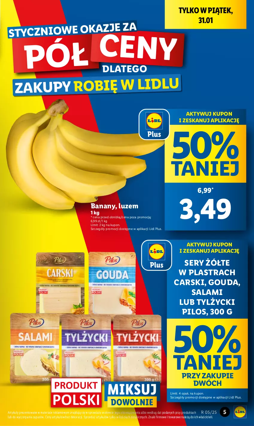 Gazetka promocyjna Lidl - GAZETKA - ważna 30.01 do 01.02.2025 - strona 5 - produkty: Banany, Cars, Gouda, Pilos, Salami, Ser