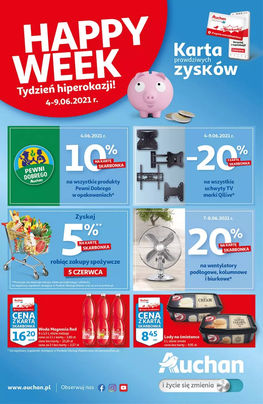 Gazetka promocyjna Auchan - Skarbonka #22 - ważna 04.06 do 09.06.2021 - strona 1 - produkty: Biurko, Fa, LG, Lody, Ocet, Uchwyty, Woda