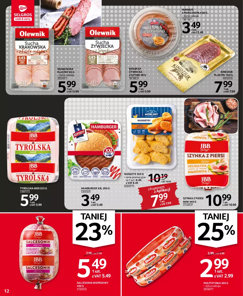 Gazetka promocyjna Selgros - Oferta spożywcza - ważna 17.11 do 30.11.2022 - strona 12 - produkty: Burger, Hamburger, Hummus, Kiełbasa, Kindziuk, Mus, Pasztet, Salceson, Szynka