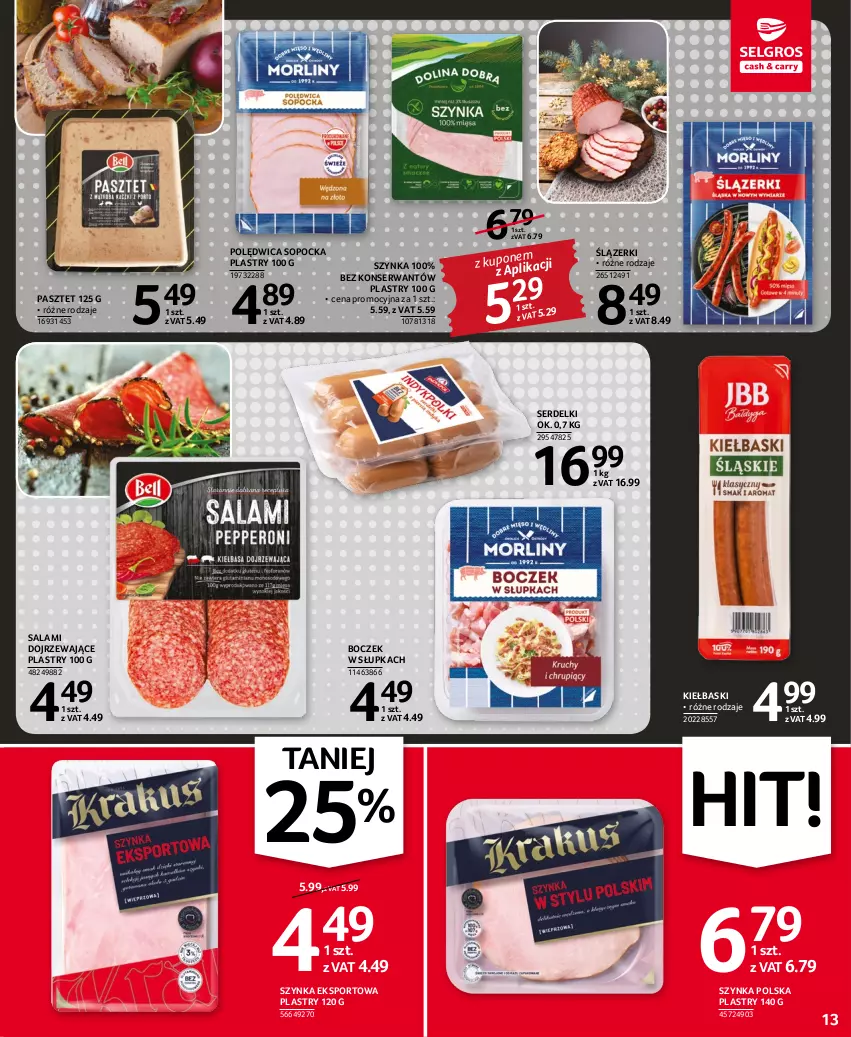 Gazetka promocyjna Selgros - Oferta spożywcza - ważna 17.11 do 30.11.2022 - strona 13 - produkty: Boczek, Pasztet, Polędwica, Por, Salami, Ser, Serdelki, Sport, Szynka