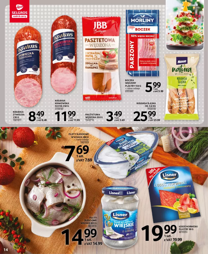 Gazetka promocyjna Selgros - Oferta spożywcza - ważna 17.11 do 30.11.2022 - strona 14 - produkty: Boczek, Kiełbasa, Kiełbasa krakowska, Kiełbasa śląska, Pasztet, Sos