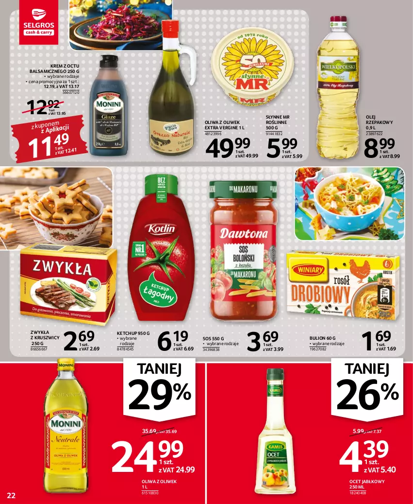 Gazetka promocyjna Selgros - Oferta spożywcza - ważna 17.11 do 30.11.2022 - strona 22 - produkty: Bulion, Gin, Ketchup, Lion, Ocet, Olej, Olej rzepakowy, Oliwa z oliwek, Słynne, Słynne MR Roślinne, Sos