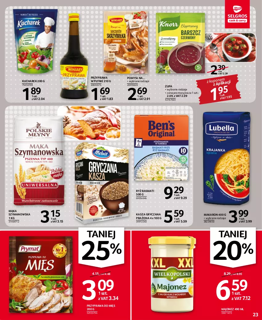 Gazetka promocyjna Selgros - Oferta spożywcza - ważna 17.11 do 30.11.2022 - strona 23 - produkty: Gry, Kasza, Kasza gryczana, Kucharek, Majonez, Mąka, Makaron, Przyprawa w płynie, Ryż, Ryż basmati, Zupa